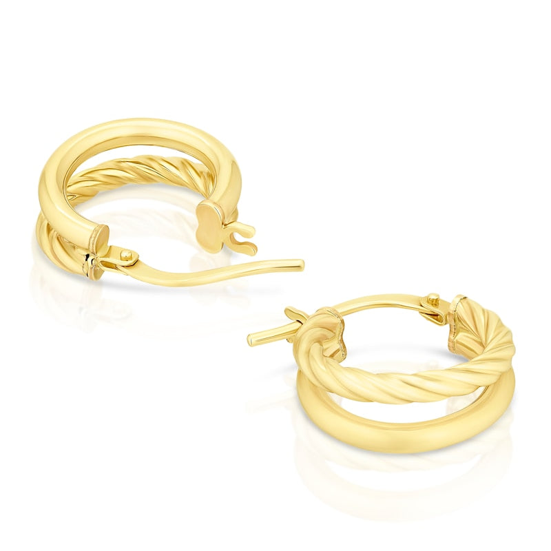 9ct Yellow Gold 10mm Double Row Huggie Hoop Earrings