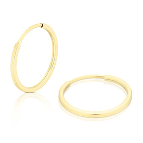 9ct Yellow Gold 12mm Sleeper Hoop Earrings