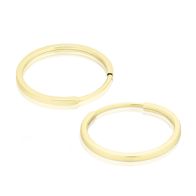 9ct Yellow Gold 12mm Sleeper Hoop Earrings