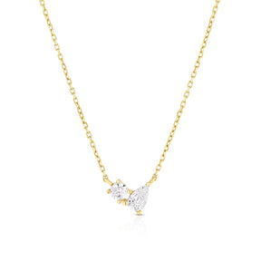 9ct Yellow Gold 16+2" Round & Pear Cubic Zirconia Necklace