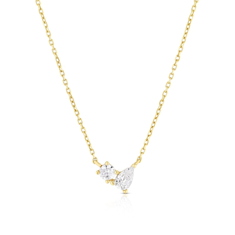 9ct Yellow Gold 16+2" Round & Pear Cubic Zirconia Necklace