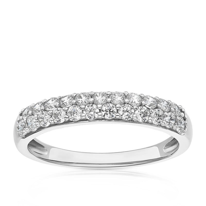 Sterling Silver Cubic Zirconia Double Row Pavé Ring