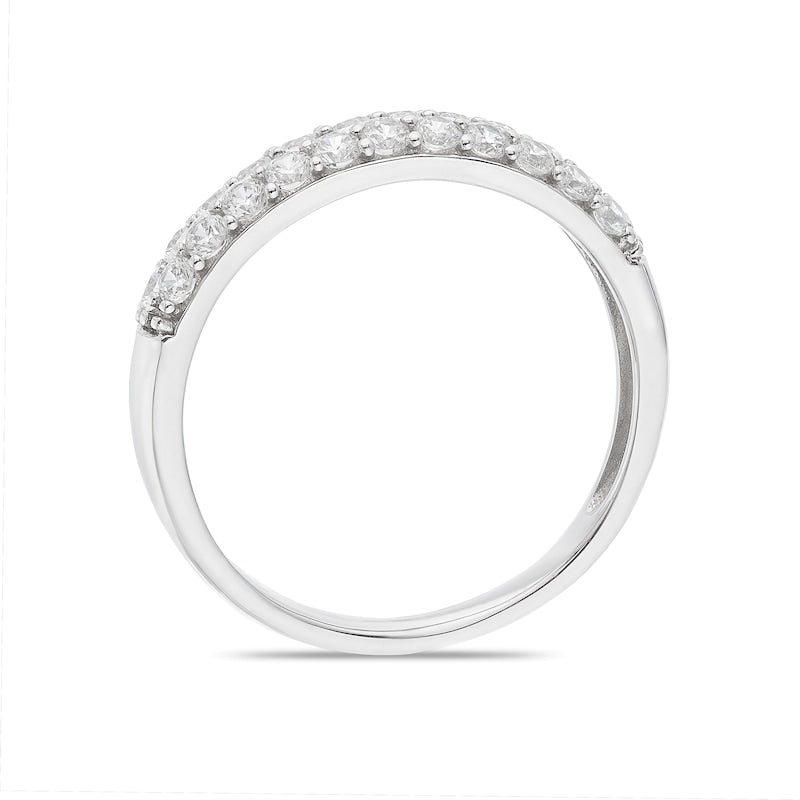 Sterling Silver Cubic Zirconia Double Row Pavé Ring