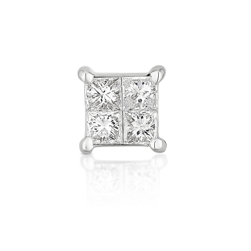 9ct White Gold Princess Cut Diamond Single Earring