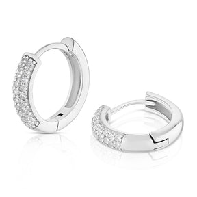 Sterling Silver 10mm Pavé Huggie Hoop Earrings