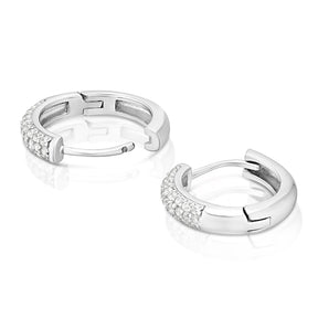 Sterling Silver 10mm Pavé Huggie Hoop Earrings