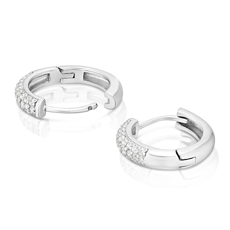Sterling Silver 10mm Pavé Huggie Hoop Earrings