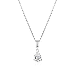 Sterling Silver 18" Cubic Zirconia Pear & Baguette Pendant