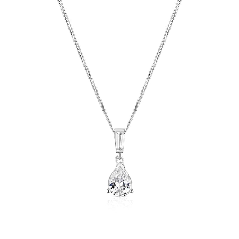 Sterling Silver 18" Cubic Zirconia Pear & Baguette Pendant