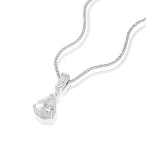 Sterling Silver 18" Cubic Zirconia Pear & Baguette Pendant