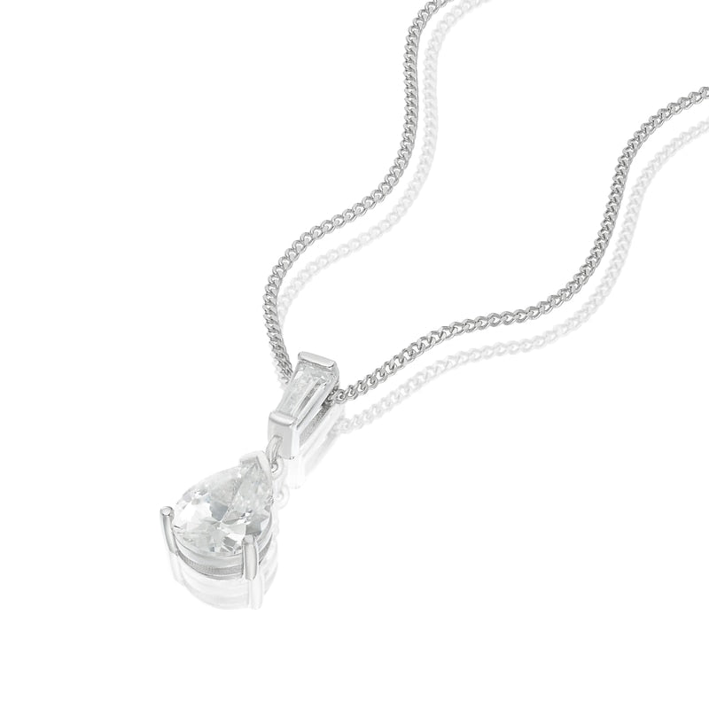 Sterling Silver 18" Cubic Zirconia Pear & Baguette Pendant