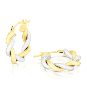 9ct White & Yellow Gold 10mm Twist Hoop Earrings