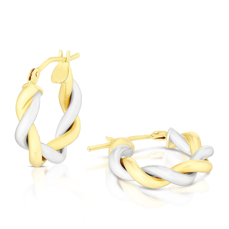 9ct White & Yellow Gold 10mm Twist Hoop Earrings