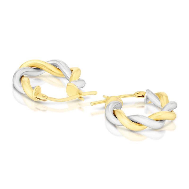 9ct White & Yellow Gold 10mm Twist Hoop Earrings