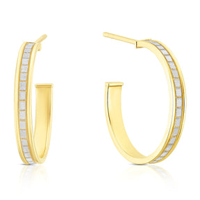 9ct Yellow Gold 15mm Square Glitter 3/4 Hoop