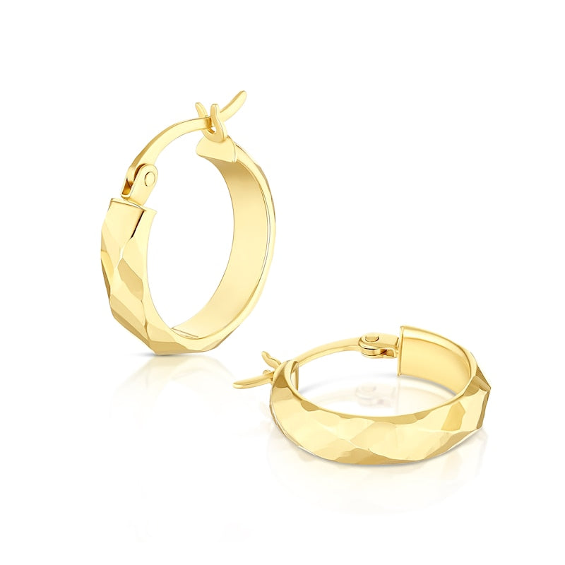 9ct Yellow Gold 12mm Diamond Cut Faceted Huggie Hoop Earrings