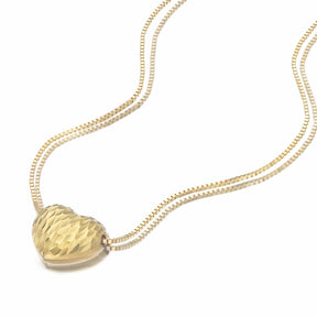 9ct Yellow Gold 16+2" Diamond Cut Heart Pendant