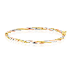9ct Tri Gold  Multi Texture Twist Bangle