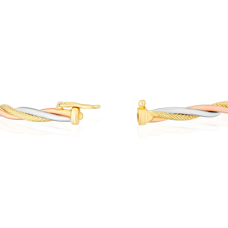 9ct Tri Gold  Multi Texture Twist Bangle