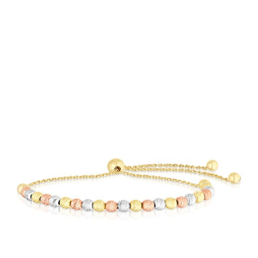 9ct Tri Gold Diamond Cut Bead Bolo Bracelet