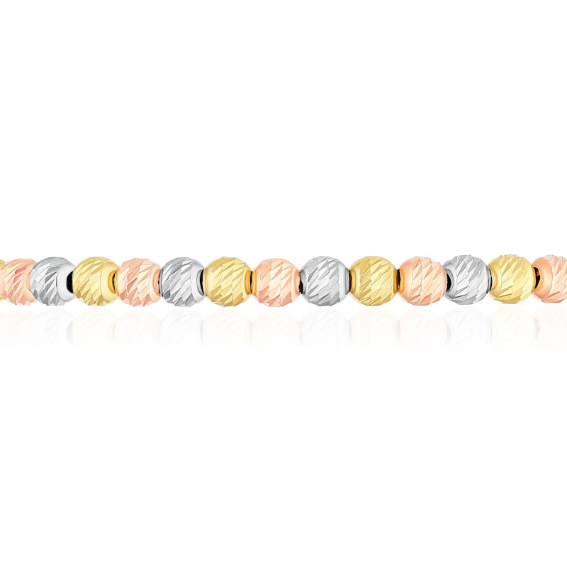 9ct Tri Gold Diamond Cut Bead Bolo Bracelet