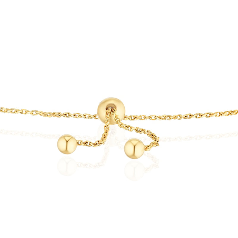 9ct Tri Gold Diamond Cut Bead Bolo Bracelet