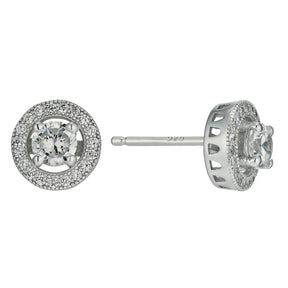 Sterling Silver Cubic Zirconia Halo Stud Earrings