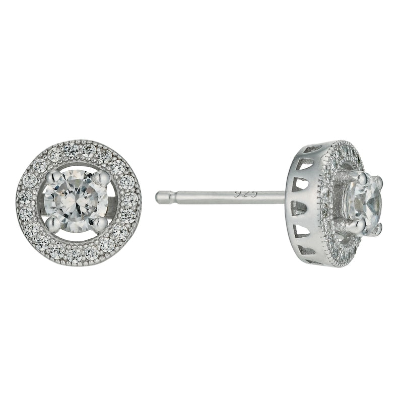 Sterling Silver Cubic Zirconia Halo Stud Earrings
