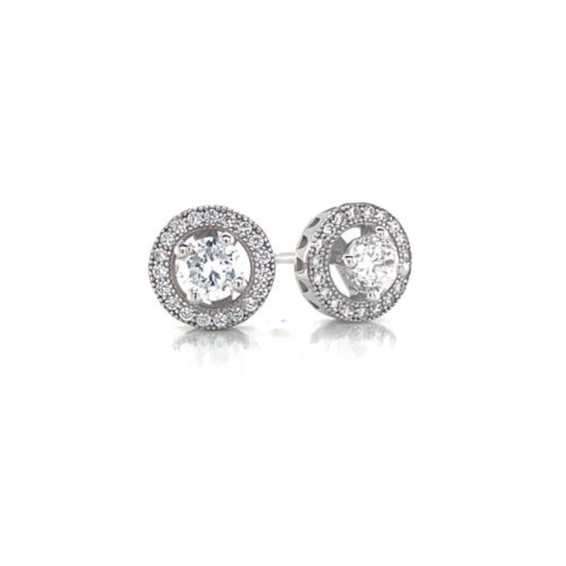 Sterling Silver Cubic Zirconia Halo Stud Earrings