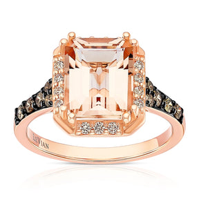 Le Vian 14ct Rose Gold Chocolate & Nude 0.30ct Diamond Peach Morganite Halo Ring