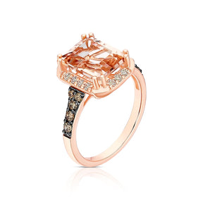 Le Vian 14ct Rose Gold Chocolate & Nude 0.30ct Diamond Peach Morganite Halo Ring