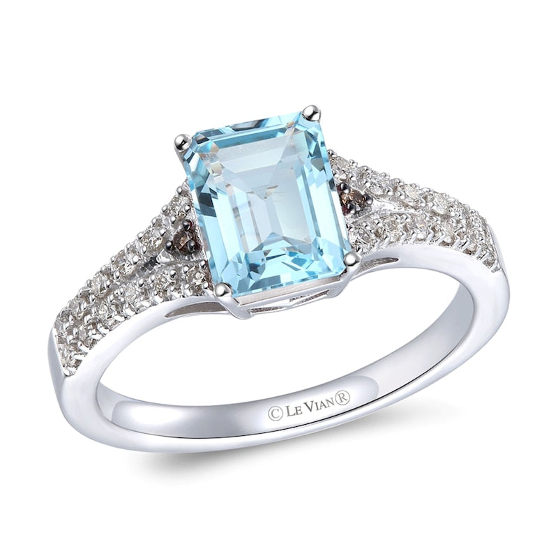 Le Vian Ring 14ct White Gold 0.18ct Diamond & Sea Blue Aquamarine Ring