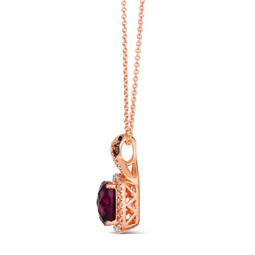 Le Vian 14ct Rose Gold 0.20ct Diamond & Raspberry Rhodolite Cushion Shaped Halo Pendant