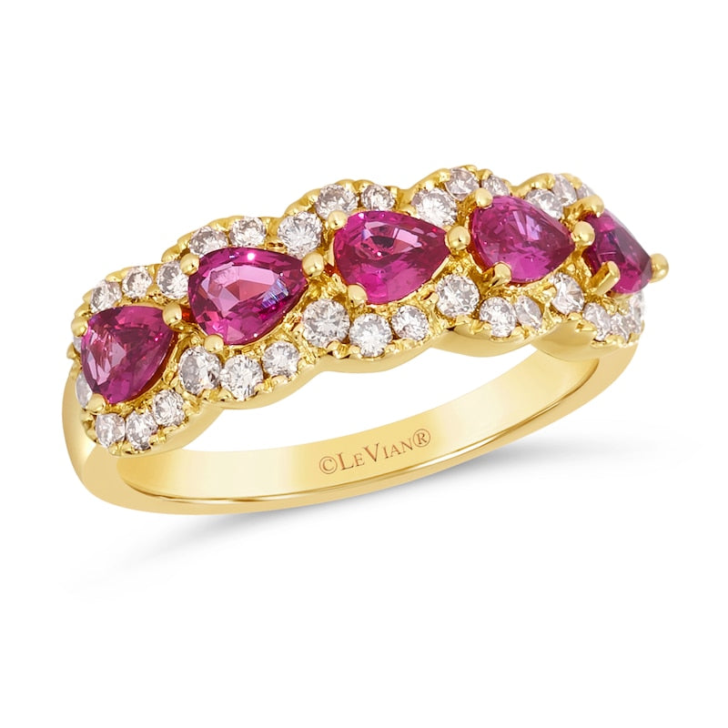Le Vian 14ct Yellow Gold 0.50ct Diamond & Passion Ruby Pear Cut Ring