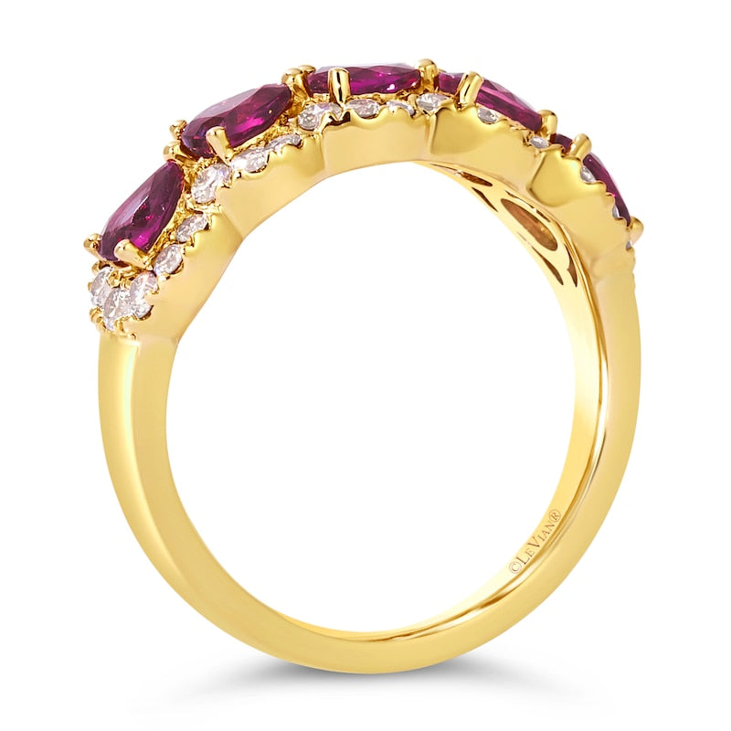 Le Vian 14ct Yellow Gold 0.50ct Diamond & Passion Ruby Pear Cut Ring