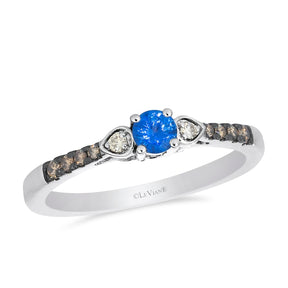 Le Vian 14ct White Gold Chocolate Nude 0.12ct Diamond &  Blueberry Sapphire Trilogy Ring