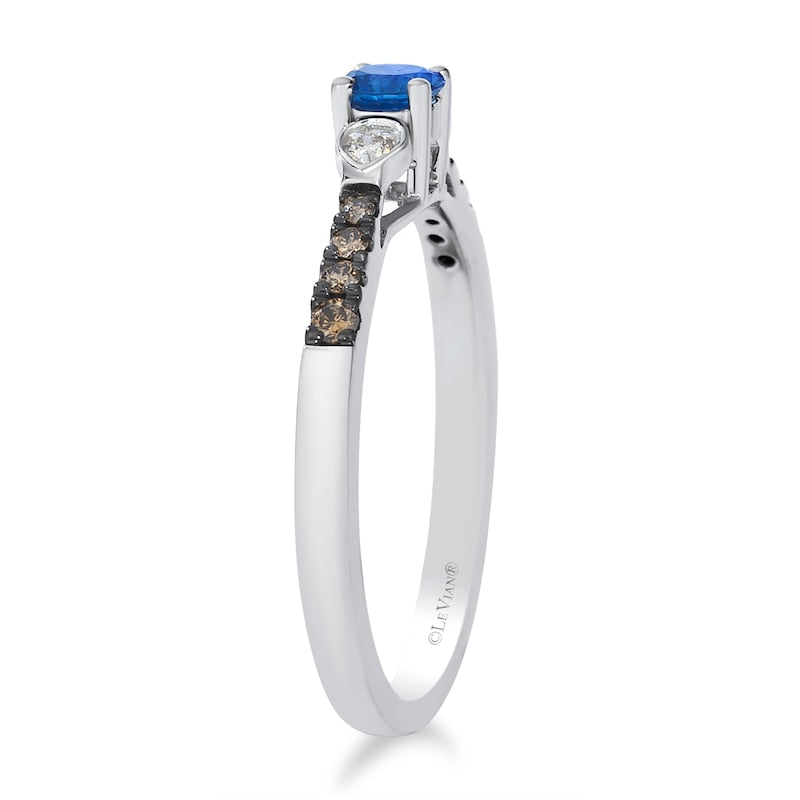 Le Vian 14ct White Gold Chocolate Nude 0.12ct Diamond &  Blueberry Sapphire Trilogy Ring