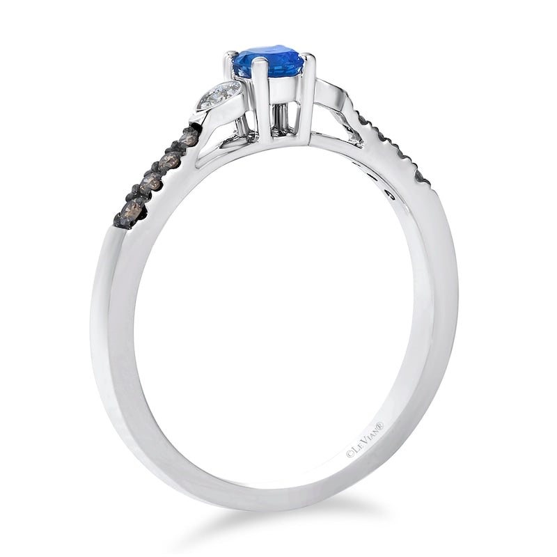 Le Vian 14ct White Gold Chocolate Nude 0.12ct Diamond &  Blueberry Sapphire Trilogy Ring