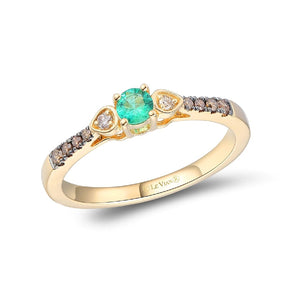 Le Vian 14ct Yellow Gold 0.12ct Diamond & Costa Smeralda Emerald Trilogy Round Ring