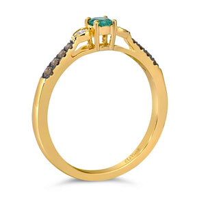 Le Vian 14ct Yellow Gold 0.12ct Diamond & Costa Smeralda Emerald Trilogy Round Ring