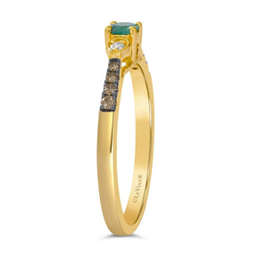 Le Vian 14ct Yellow Gold 0.12ct Diamond & Costa Smeralda Emerald Trilogy Round Ring