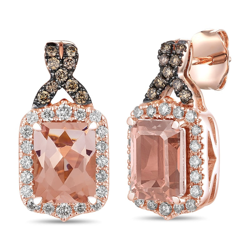 Le Vian 14ct Rose Gold 0.50ct Diamond & Peach Morganite Drop Stud Earrings