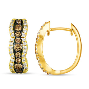Le Vian 14ct Yellow Gold Chocolate & Nude 1ct Diamond Wave Hoop Earrings