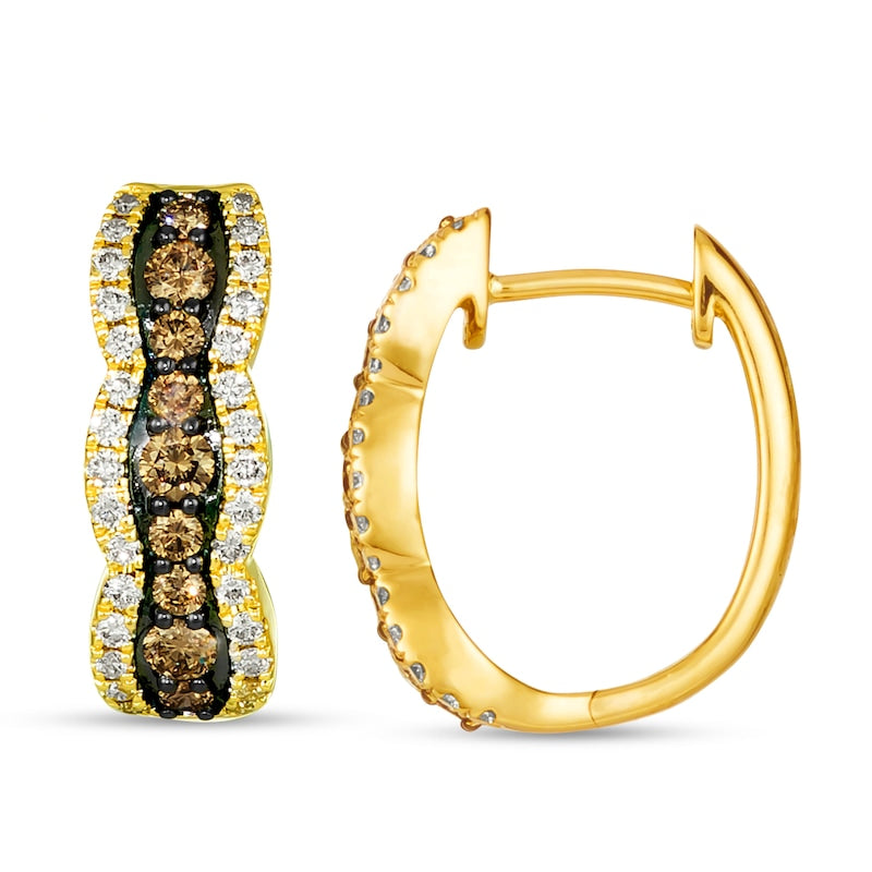 Le Vian 14ct Yellow Gold Chocolate & Nude 1ct Diamond Wave Hoop Earrings