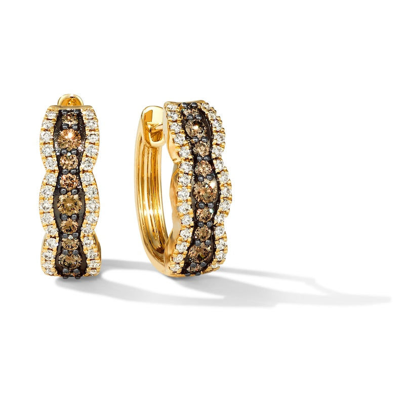 Le Vian 14ct Yellow Gold Chocolate & Nude 1ct Diamond Wave Hoop Earrings