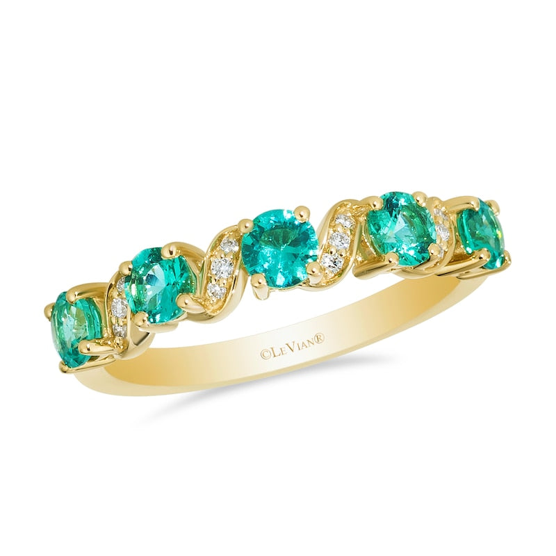 Le Vian 14ct Yellow Gold Diamond & Costa Smeralda Emerald Eternity Ring