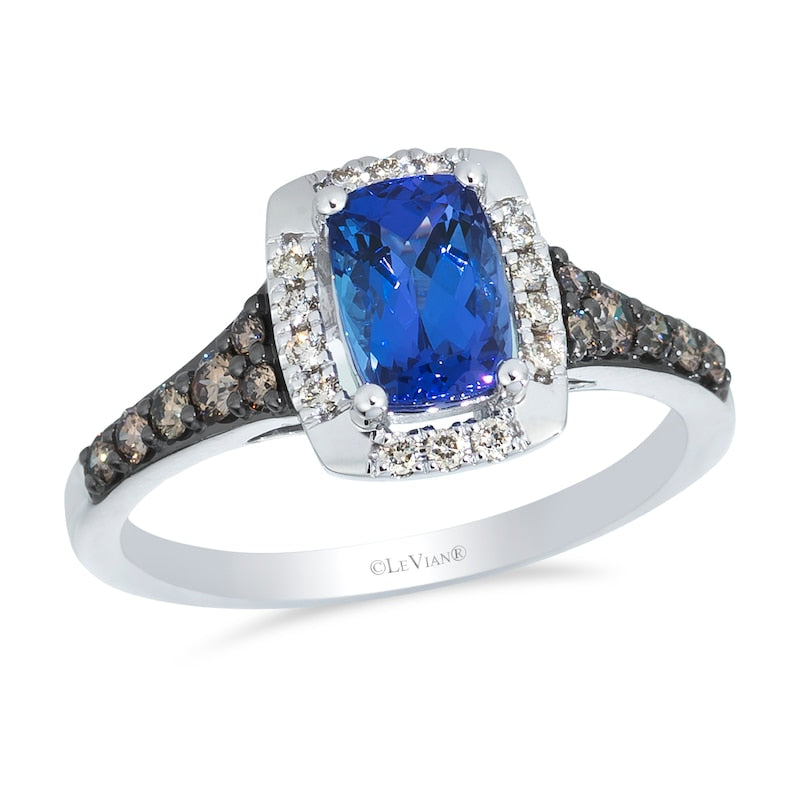 Le Vian 14ct White Gold Chocolate & Nude 0.30ct Diamond Blueberry Tanzanite Halo Ring