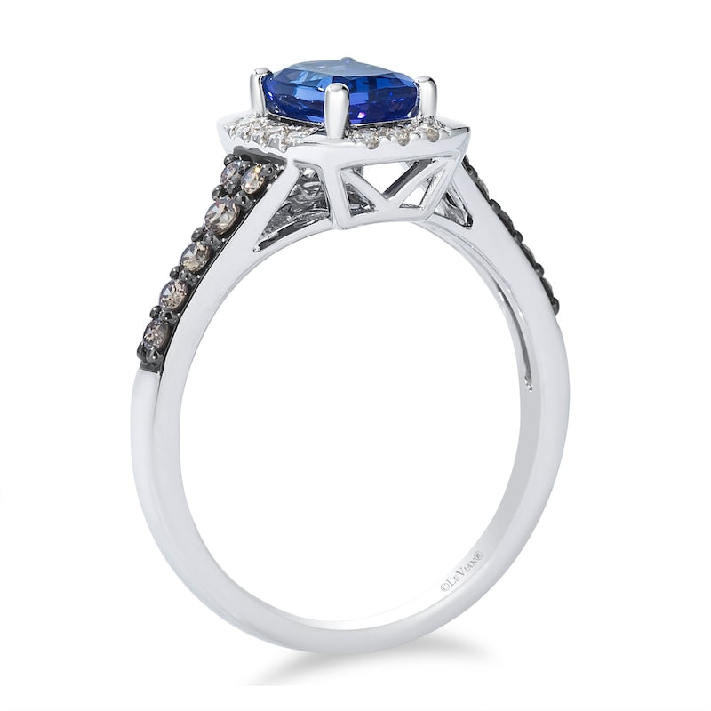 Le Vian 14ct White Gold Chocolate & Nude 0.30ct Diamond Blueberry Tanzanite Halo Ring