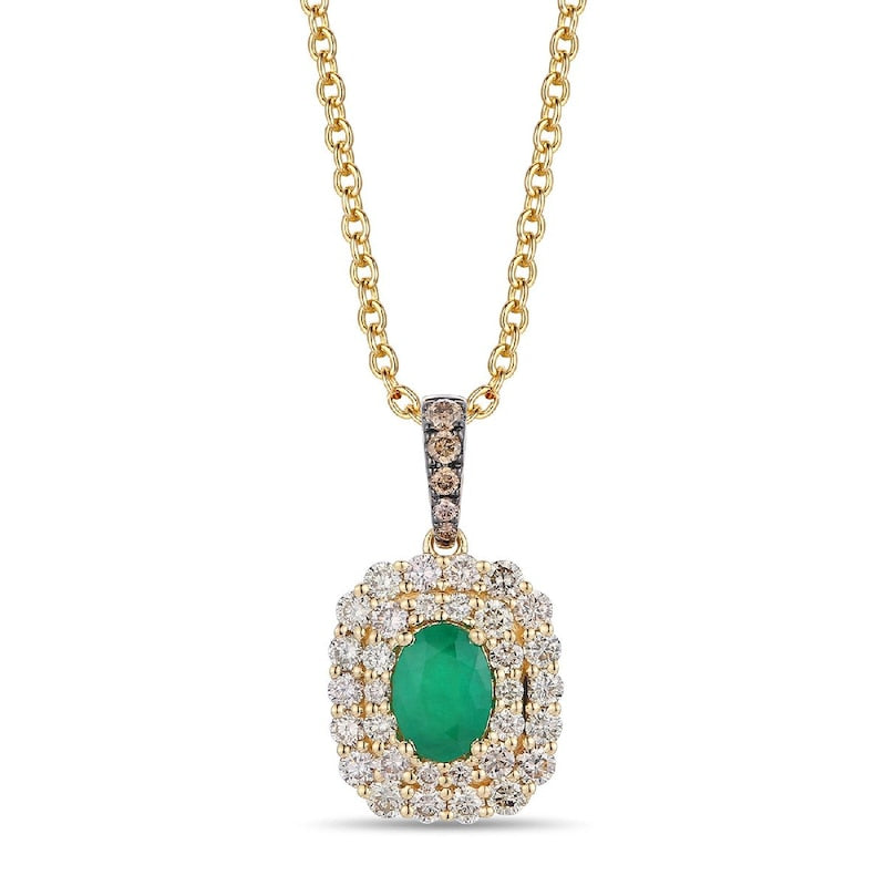 Le Vian 14ct Yellow Gold 0.80ct Diamond & Costa Smeralda Emerald Pendant Necklace