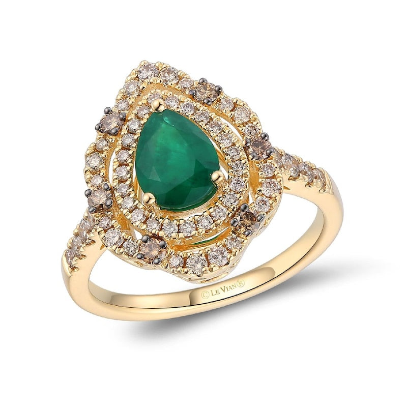 Le Vian 14ct Yellow Gold 0.60ct Diamond & Costa Smeralda Emerald Pear Shaped Ring